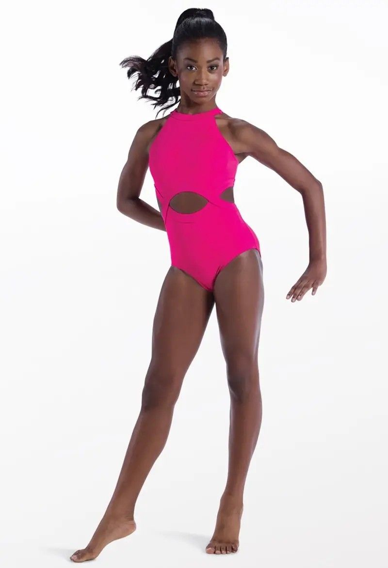 18355L High Neck Waist Cutout Leotard