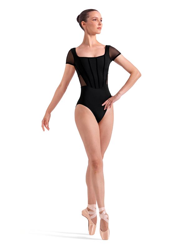 L20011B Cap Sleeve Mesh Leotard