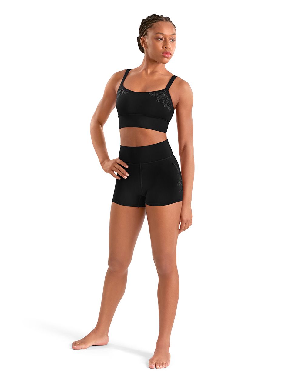 M90007L Embroidered High Waist Shorts