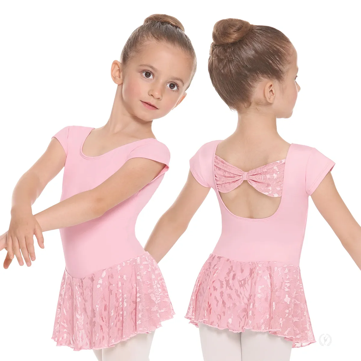 78285 Impression Mesh Bow Back Short Sleeve Dance Dress