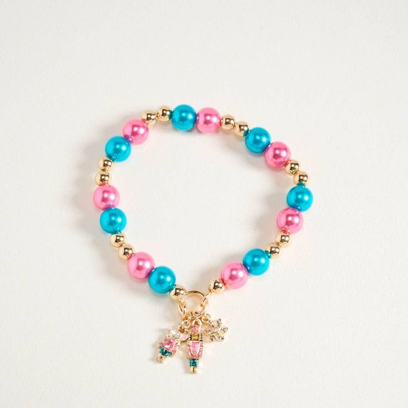 7.25" Christmas Nutcracker Charm Cluster Beaded Bracelet
