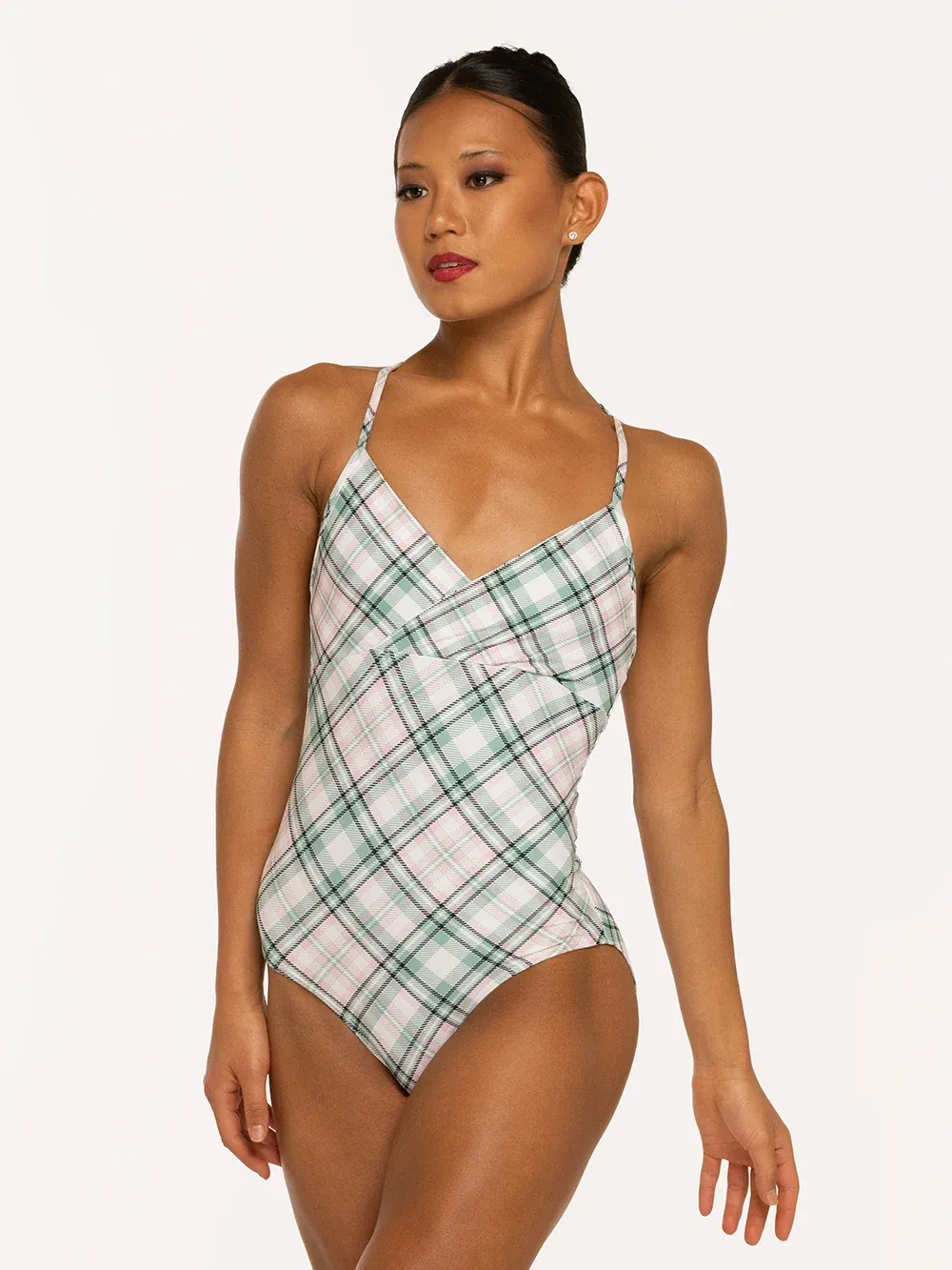 Naomi Cami Leotard - Pink Plaid