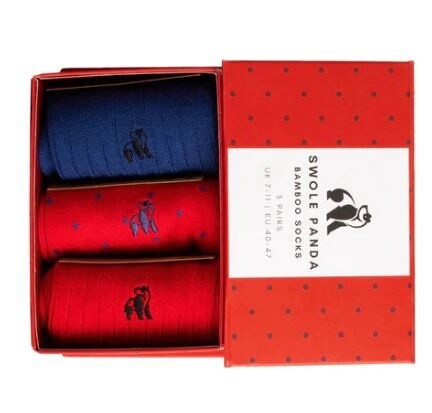 SWOLE PANDA SP028-3-12-L RED AND  BLUE  GIFT SET 3 PAIRS
