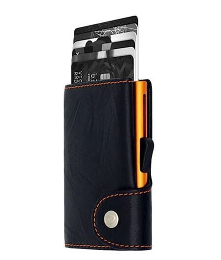 RFID SECURE WALLET, CS BLACK NERO ORANGE LEATHER WALLET