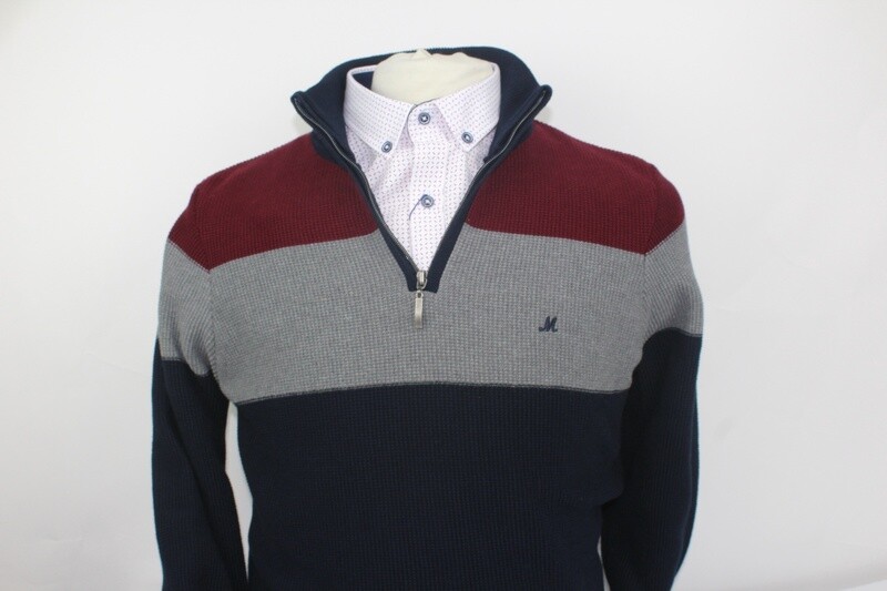 ML351463 FRANK 1/4 ZIP KNITWEAR NAVY/BURGUNDY