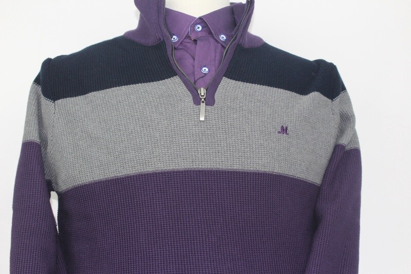 FRANK 1/4 ZIP KNITWEAR GRAPE/NAVY/GREY ML351463