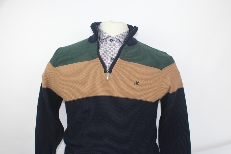 ML351463 FRANK 1/4 ZIP KNITWEAR NAVY/BISCUIT/FOREST