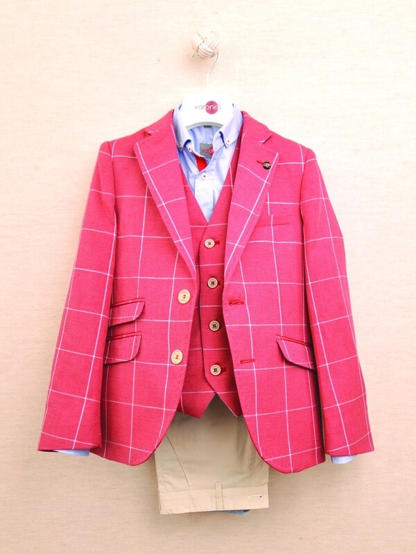 VARONES JACKET 10 04086 AMERICANO LINO RAYAS 40 ROJO