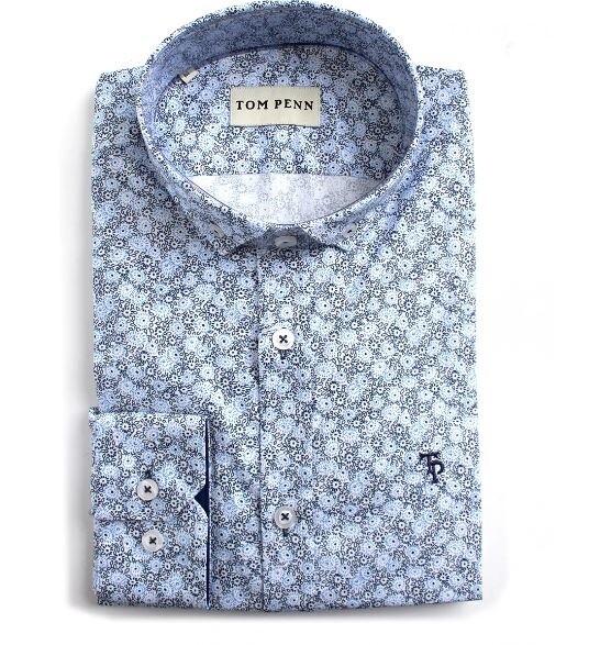 TOM PENN LONG SLEEVE SHIRT PRINT TP873 BLUE