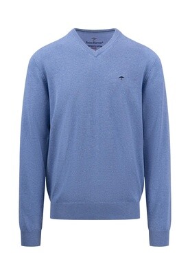1413 211 FYNCH HATTON V NECK KNIT COL 604 CRYSTAL BLUE