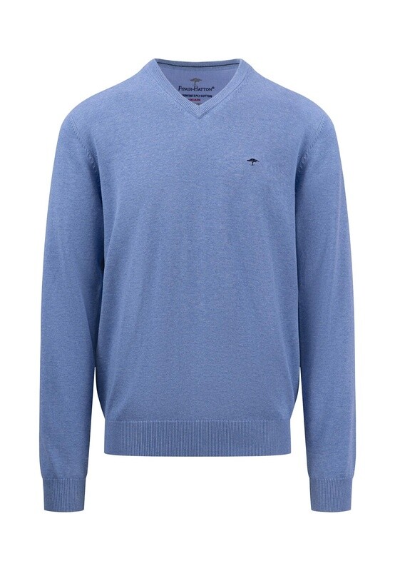 1413 211 FYNCH HATTON V NECK KNIT COL 604 CRYSTAL BLUE