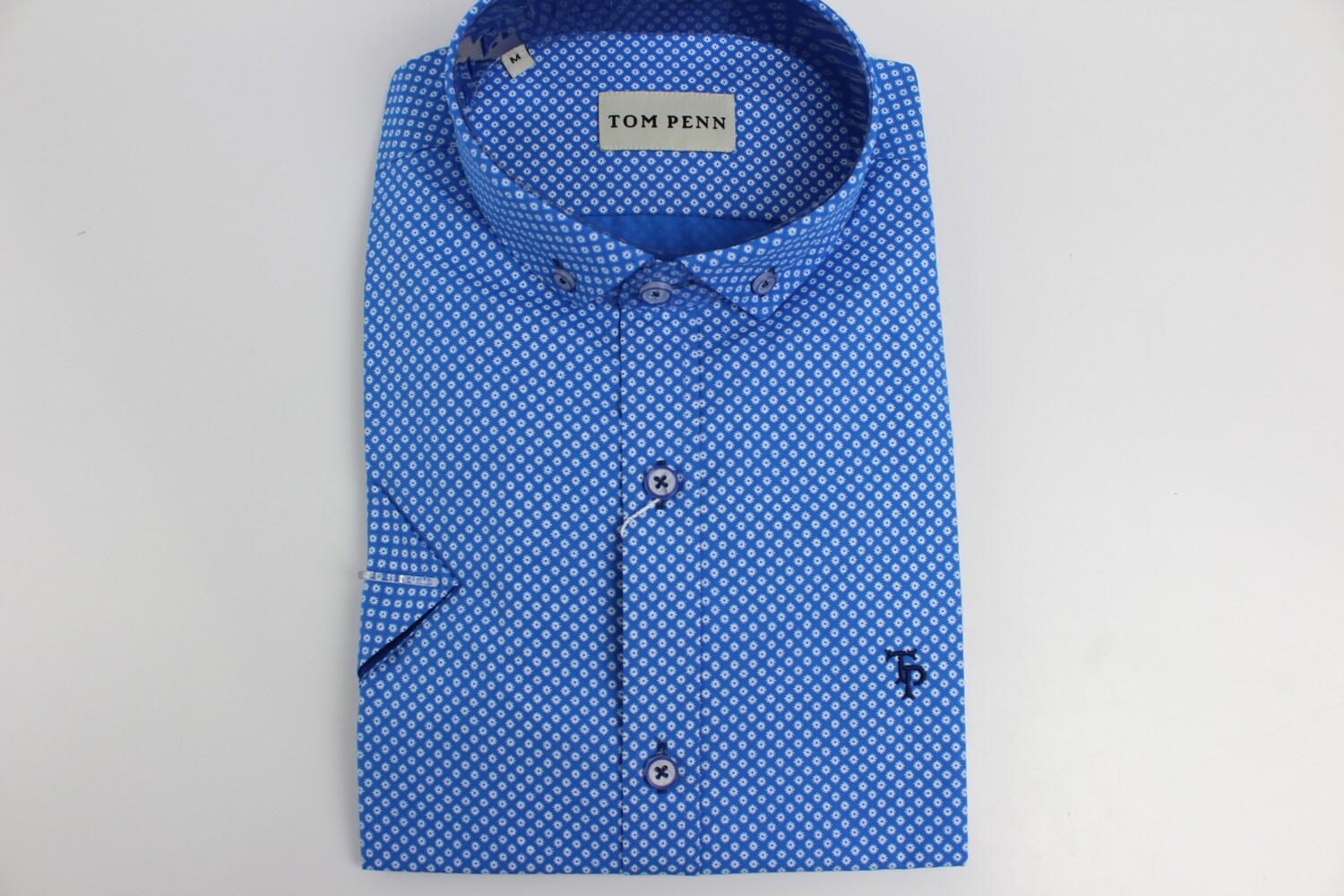TOM PENN S/S PRINT SHIRT BLUE TP886