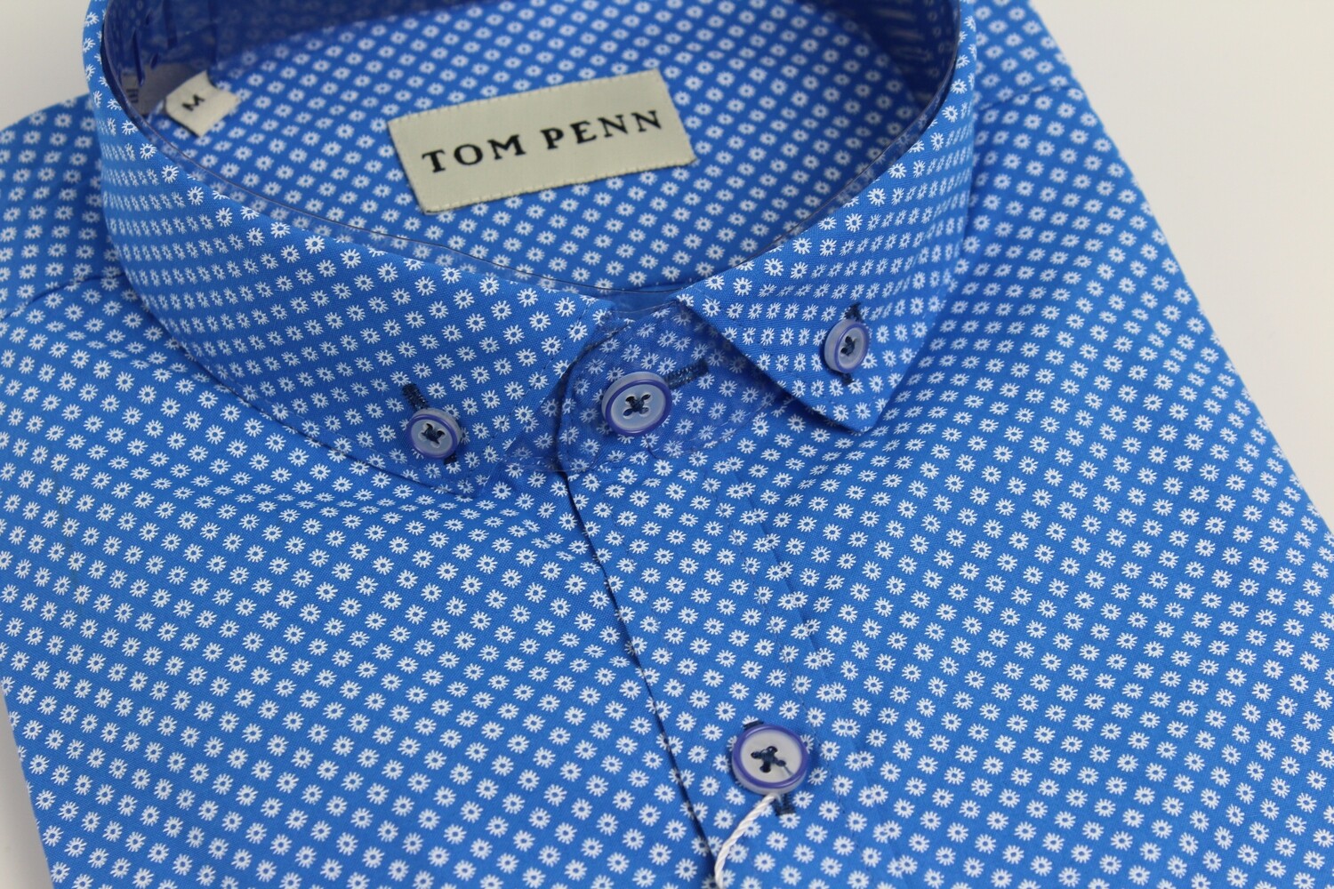 TOM PENN S/S PRINT SHIRT BLUE TP886