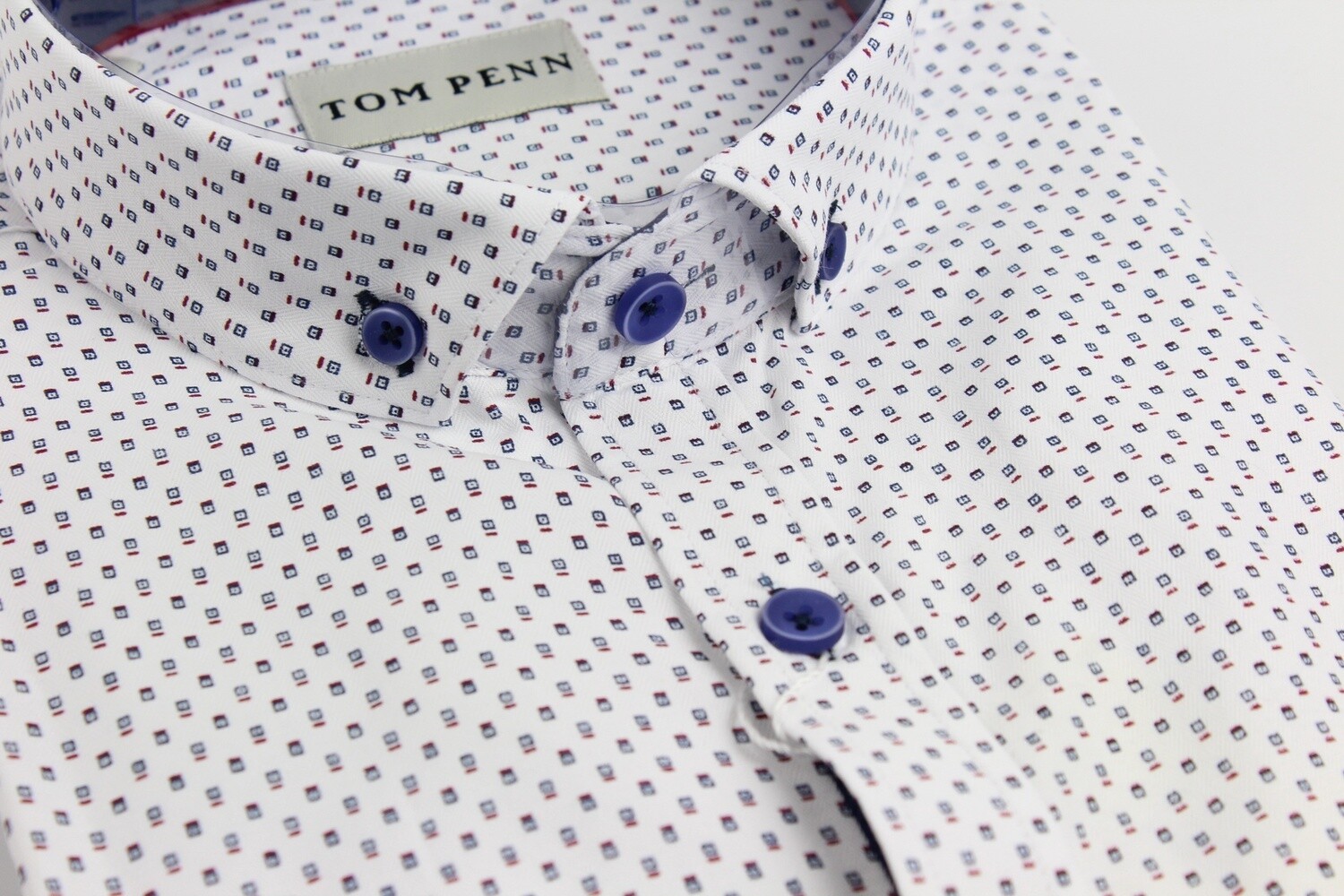 TOM PENN L/S SHIRT PRINTED WHITE/NAVY TP895