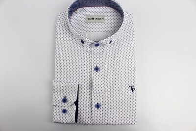TOM PENN L/S SHIRT PRINTED WHITE/NAVY TP895