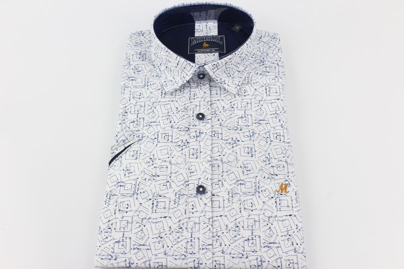 ML273134 SPARROW S/SLEEVE STRETCH SHIRT WHITE/NAVY