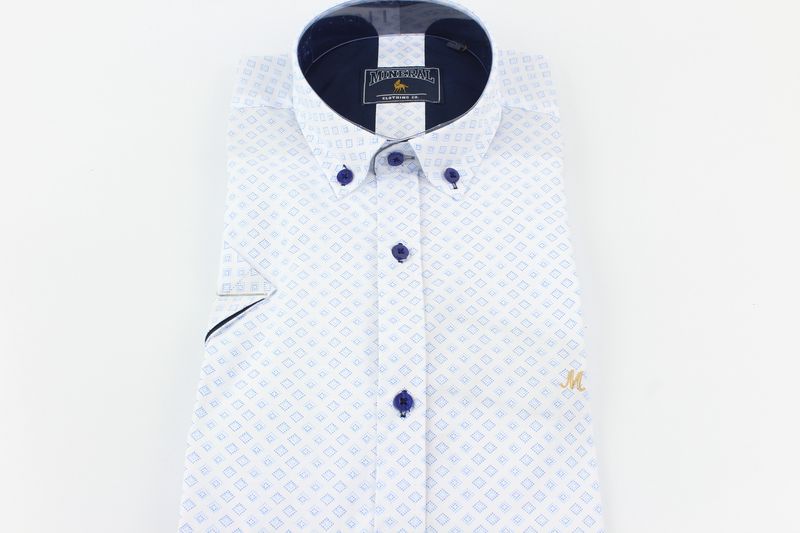 ML273113 LEANNE SS PRINT SHIRT WHITE/BLUE
