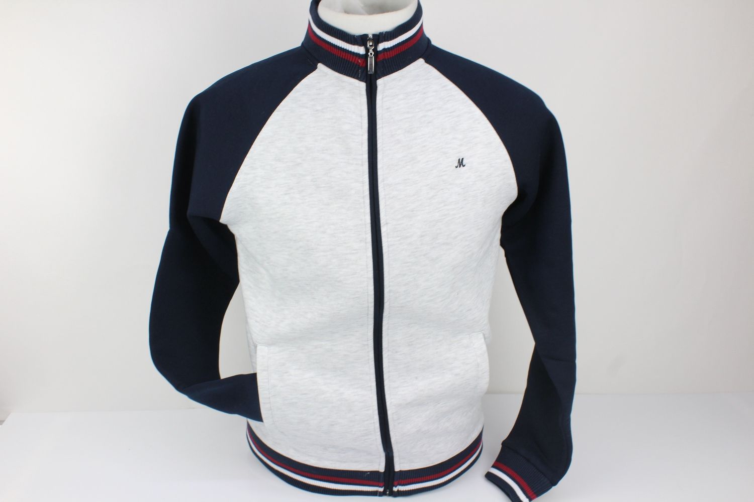 ML301580 GRANGE FULL ZIP RAGLAN JKT SNOW MARL/NAVY