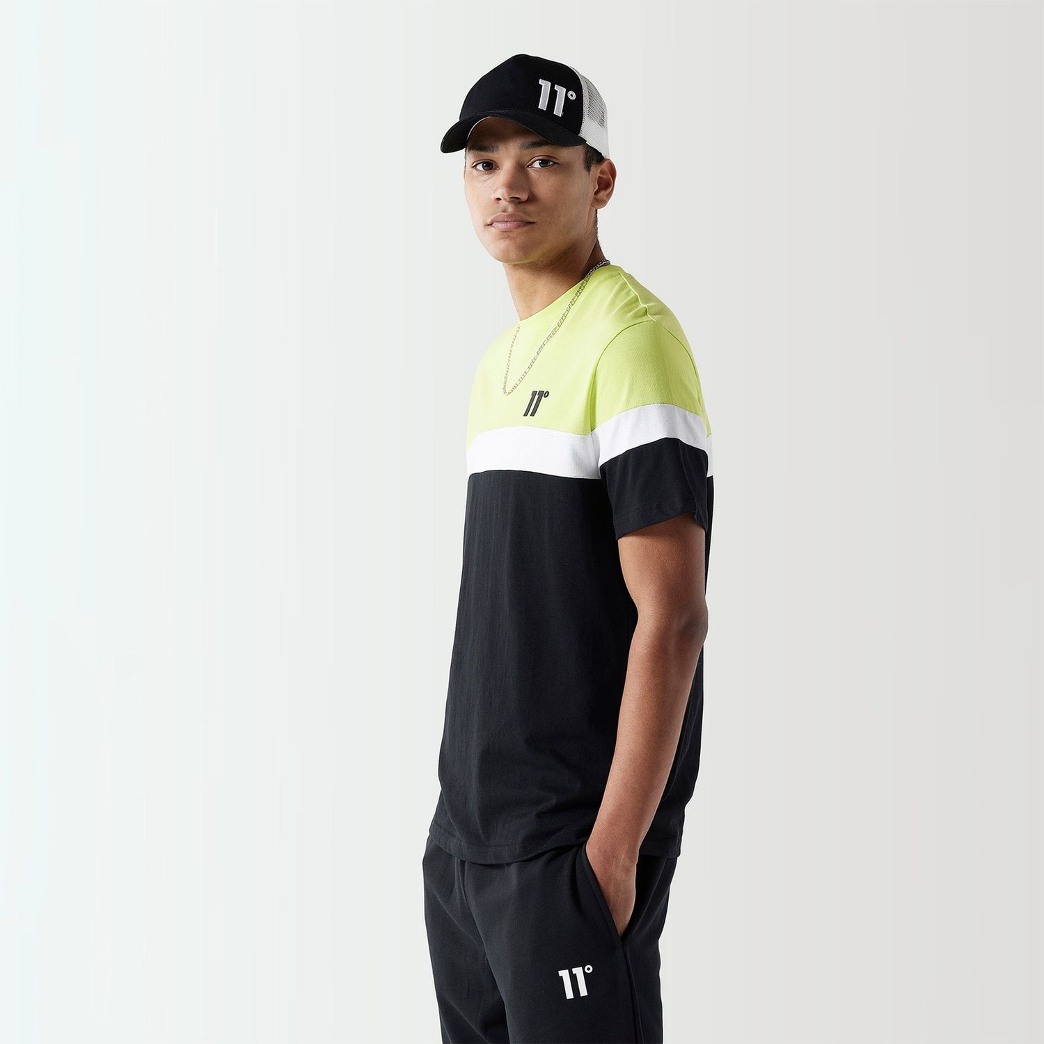 TRIPLE PANEL TEE SHIRT BLACK/WHITE/LIMEADE
