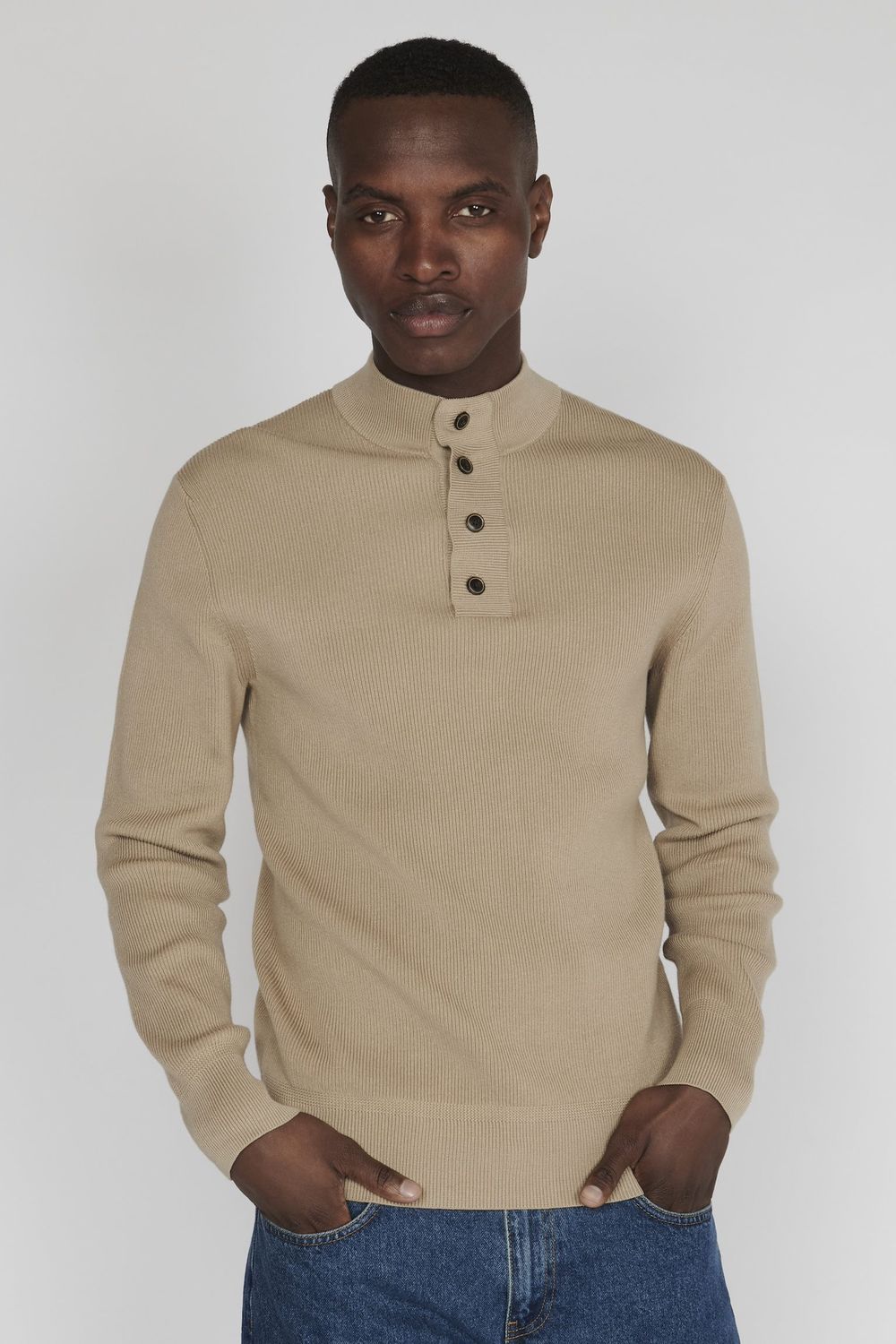 30206854 MAMADSON 1/4 BUTTON TOP KNIT 161104 CROCKERY