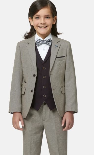 BOYS ZAC SUIT 3PC STONE