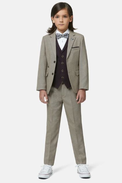 BOYS ZAC SUIT 3PC STONE