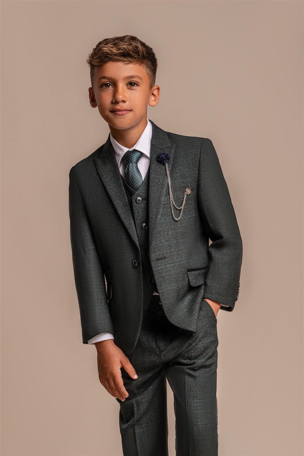BOYS CARDI SUIT OLIVE