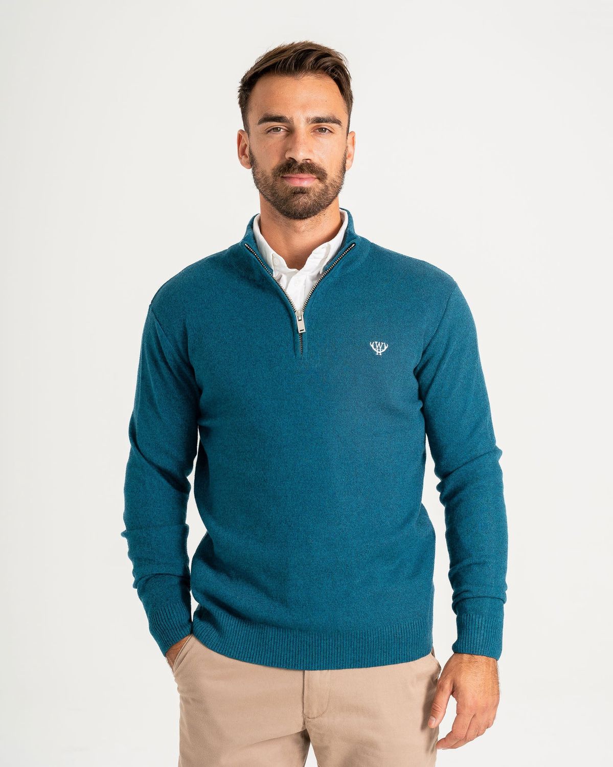 WALKER AND HUNT SAXONY KNITTED 1/4 ZIP BLUE