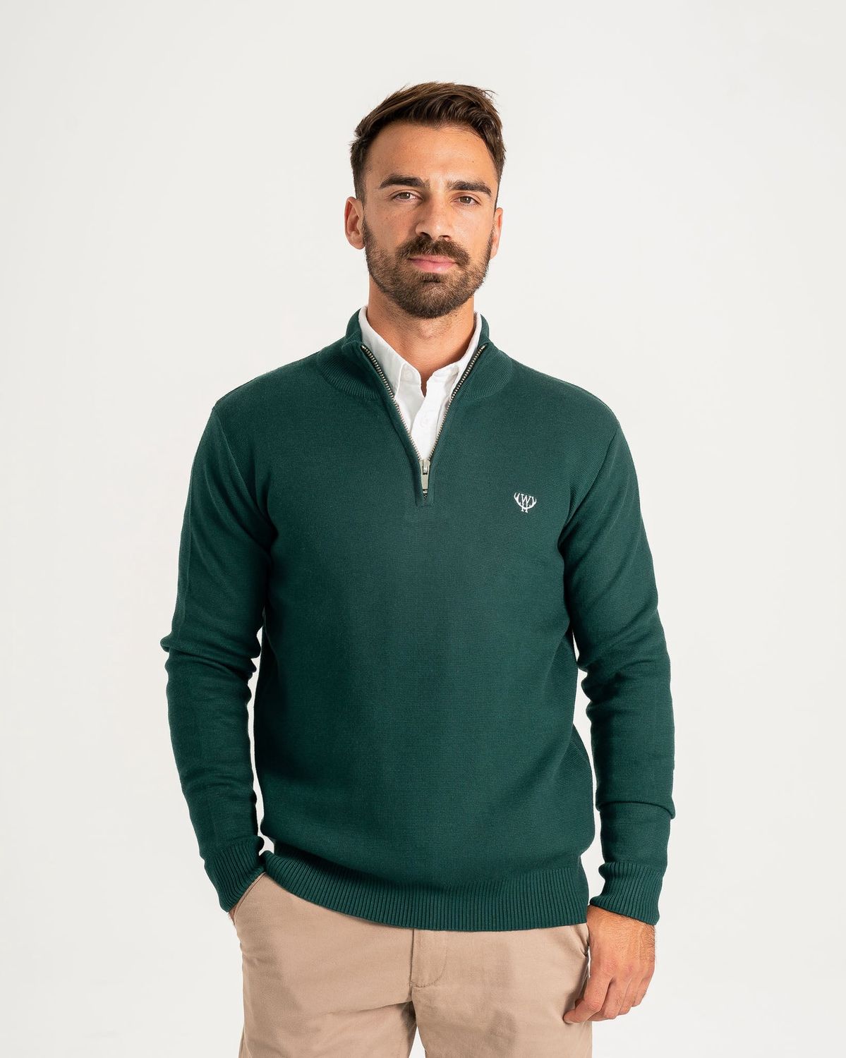 WALKER AND HUNT KNITTED 1/4 ZIP HUNTER GREEN