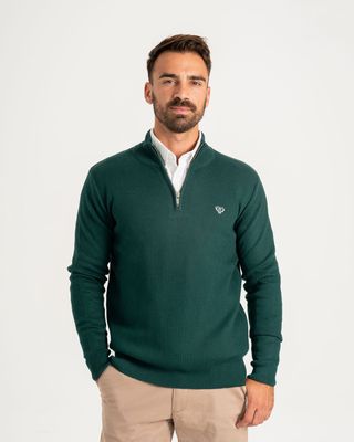 WALKER AND HUNT KNITTED 1/4 ZIP HUNTER GREEN