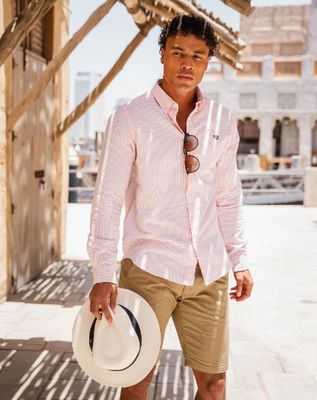 WALKER &amp; HUNT STRIPED OXFORD SHIRT 010 - 005 LIGHT PINK