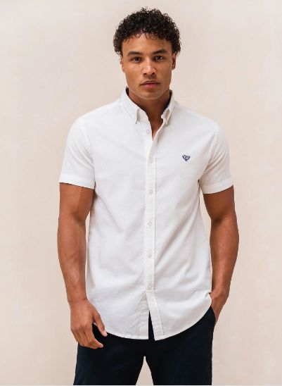 WALKER &amp; HUNT  SHORT SLEEVE OXFORD SHIRT WHITE 029 - 030