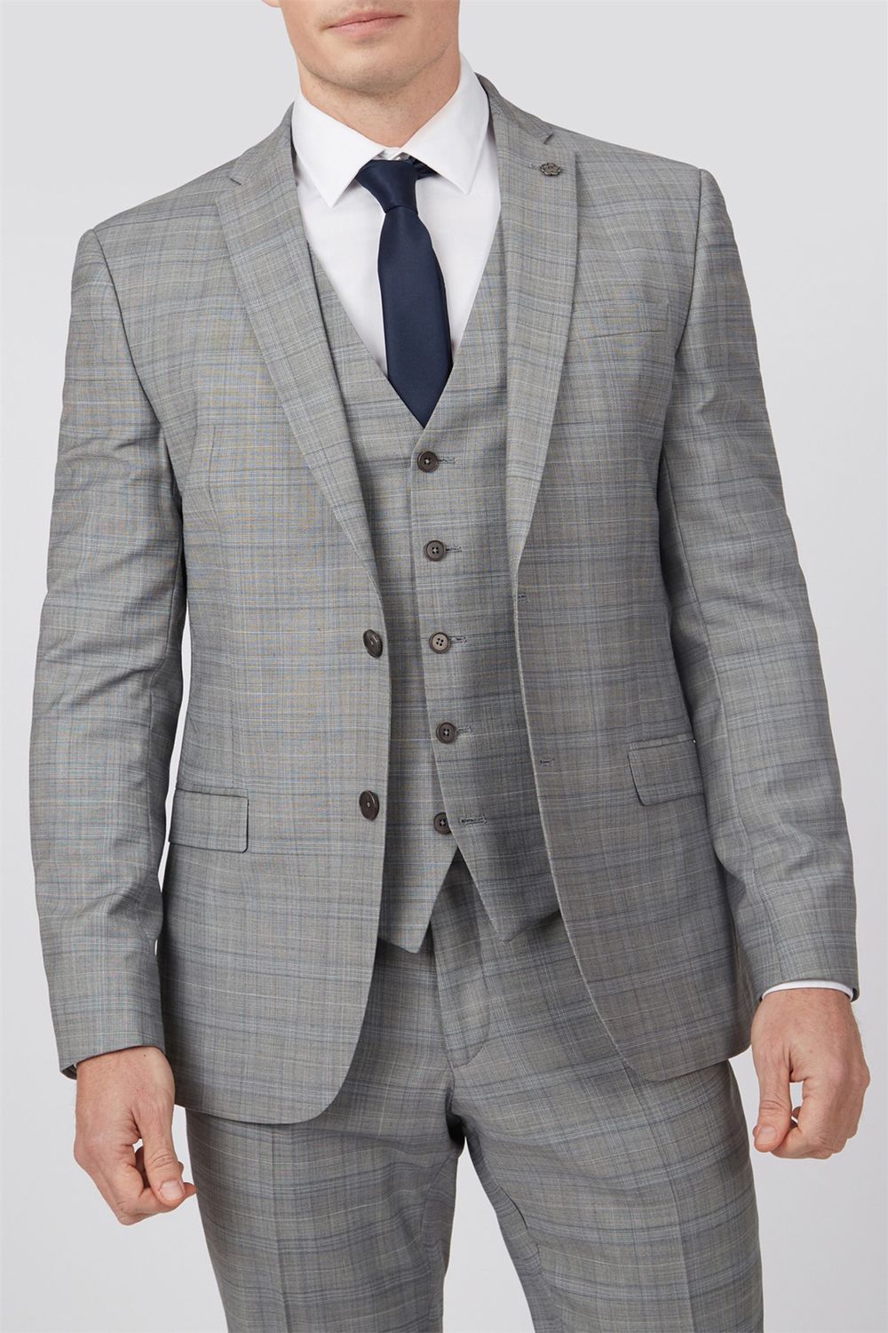 TB271/250 GREY POW CHECK SLIM 3PC SUIT