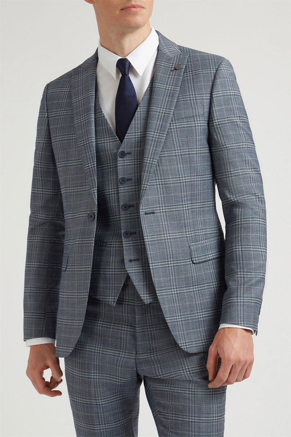 TB232/150 2PC SUIT DUSTY BLUE TONAL CHECK BLUE