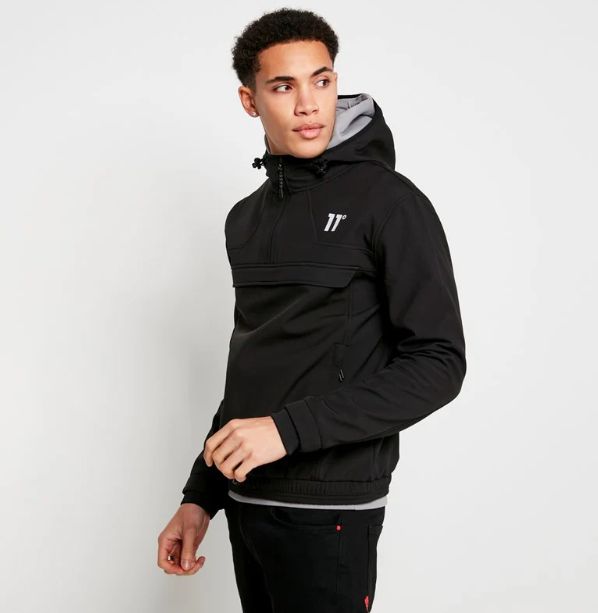 11 DEGREES 11D1377 001 SOFT SHELL OVER THE HEAD JACKET BLACK