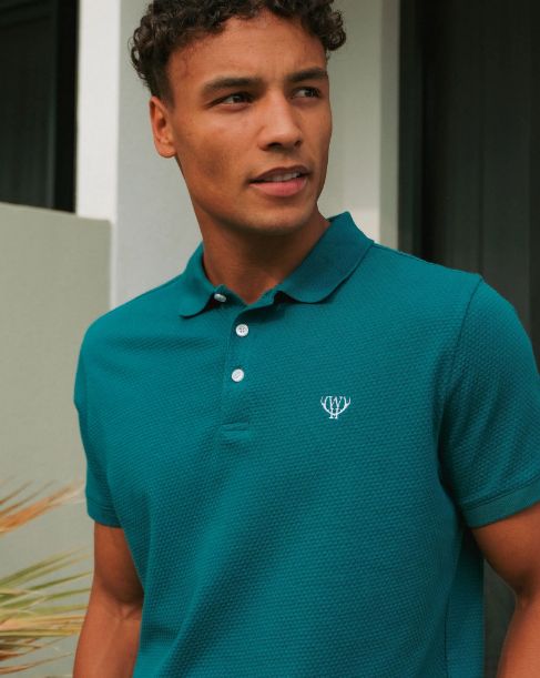 WALKER &amp; HUNT POPCORN POLO 020 DARK GREEN