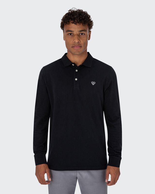 WALKER &amp; HUNT LONG SLEEVE POLO NAVY