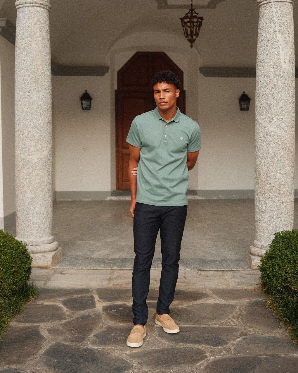 WALKER &amp; HUNT PIQUE STRETCH POLO SAGE GREEN
