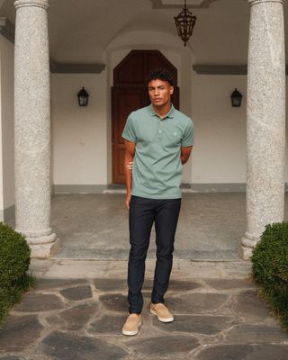 WALKER &amp; HUNT PIQUE STRETCH POLO SAGE GREEN
