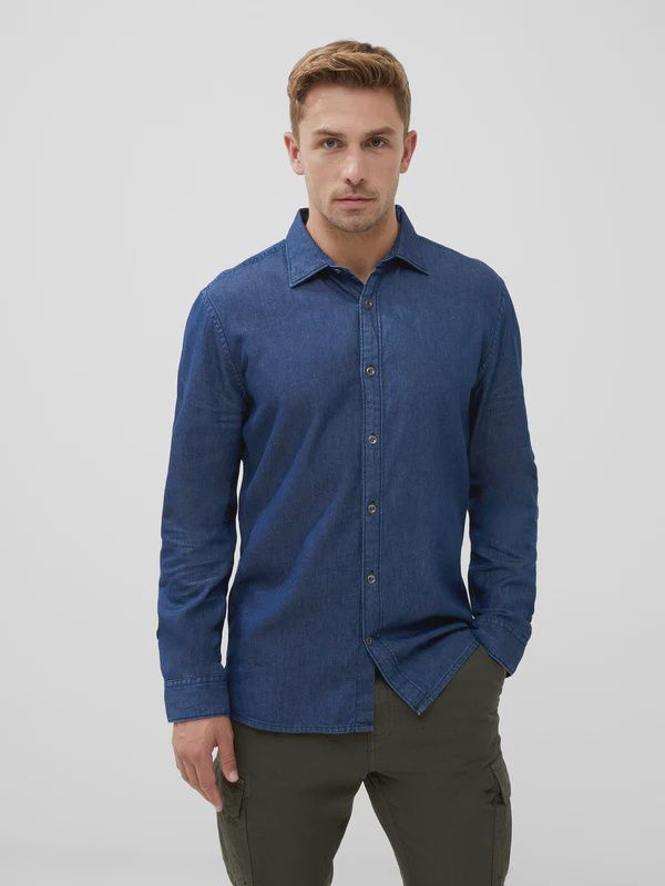 52WAS FRENCH CONNECTION LONG SLEEVE DENIM SHIRT MID WASH