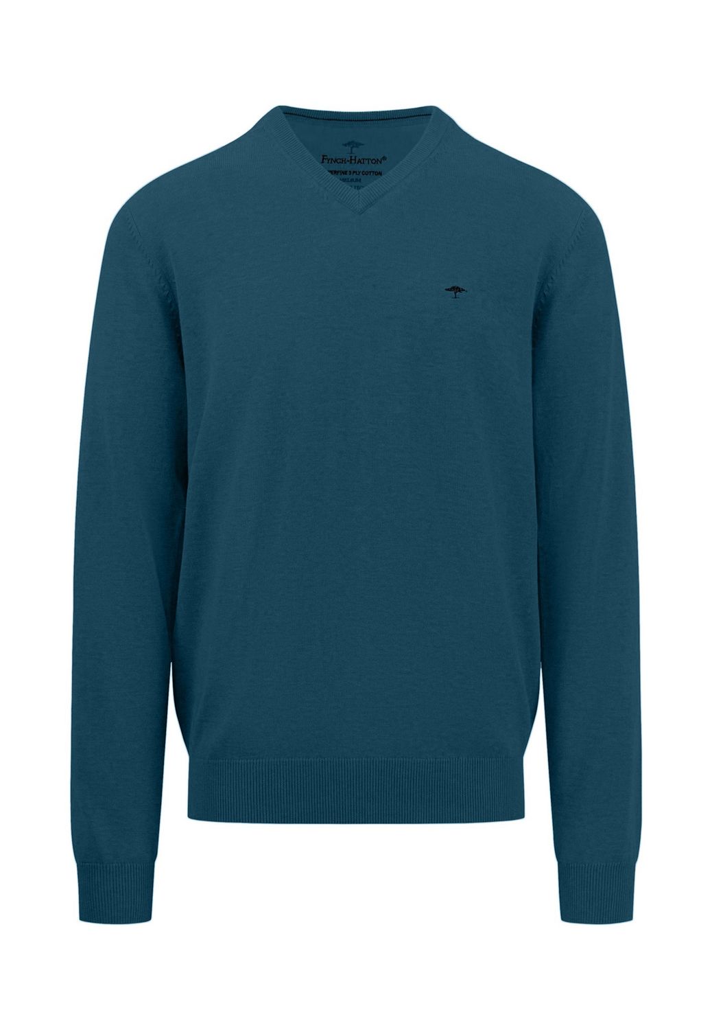 1414 211 FYNCH HATTON V NECK KNIT COL 624 DARK TEAL