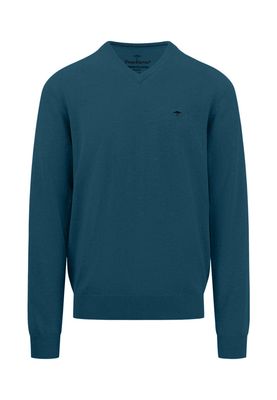 1414 211 FYNCH HATTON V NECK KNIT COL 624 DARK TEAL