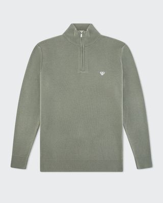 WALKER AND HUNT KHAKI KNITTED 1/4 ZIP
