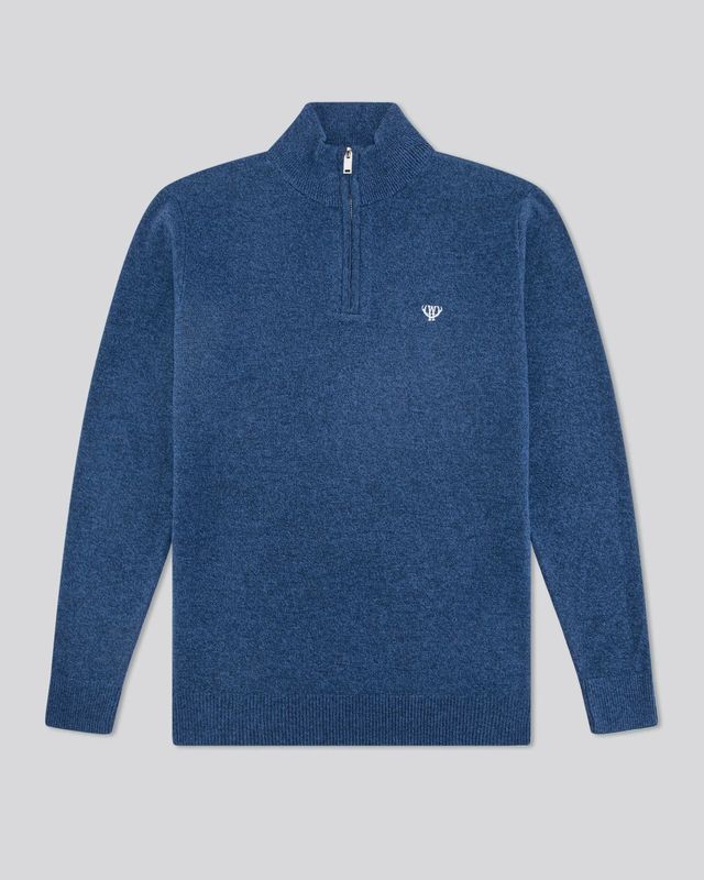WALKER AND HUNT MID BLUE KNITTED 1/4 ZIP