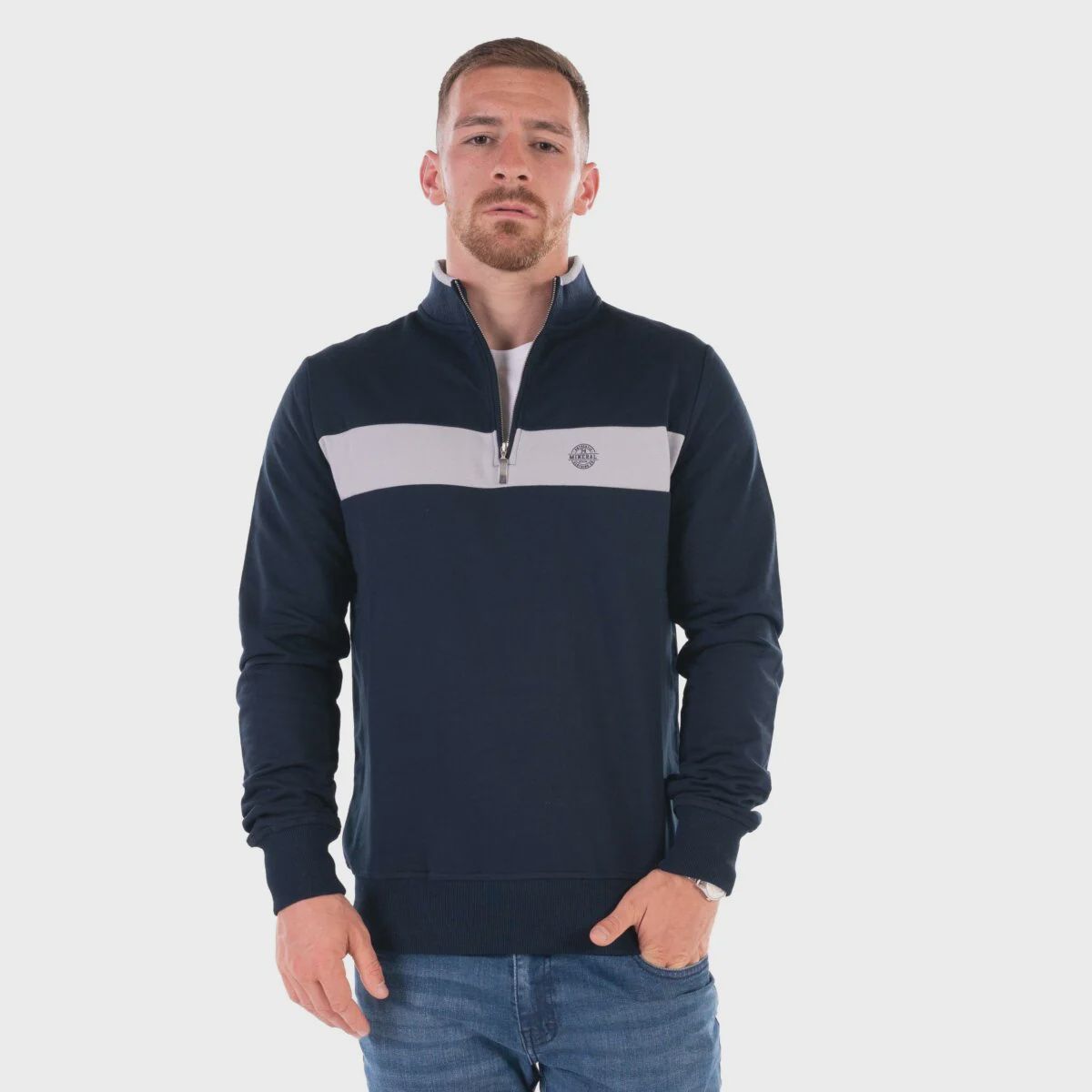 RUDDOCK QUARTER ZIP PANEL FLEECE ML301480 NAVY/GREY