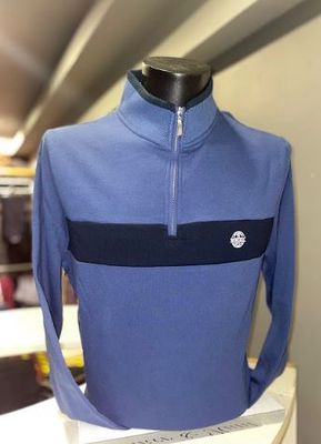 RUDDOCK QUARTER ZIP PANEL FLEECE MID BLUE