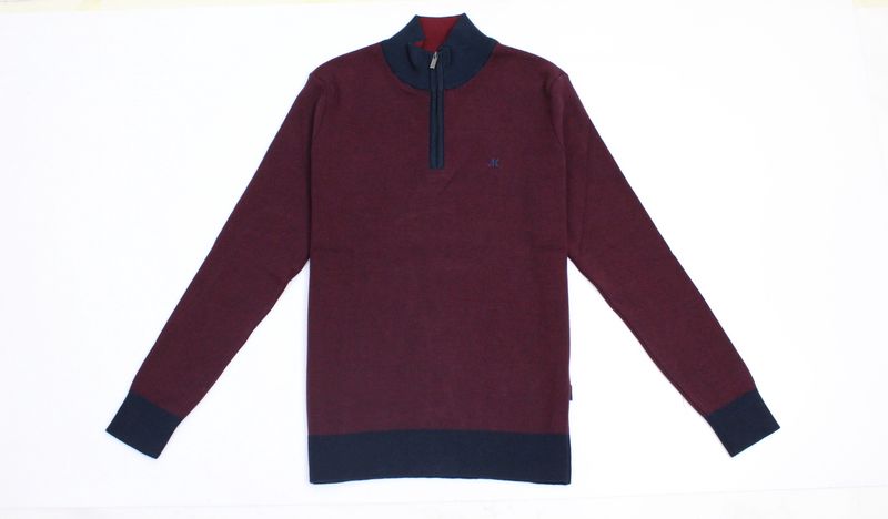 ML351470 RIVER 1/4 ZIP KNIT DK BURGUNDY/NA