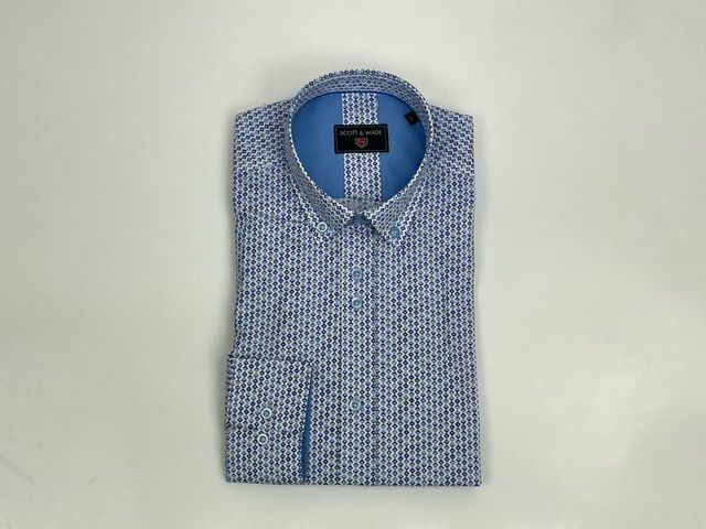 SWLS5383 FRED LS PRINT SHIRT ROYAL/SAGE