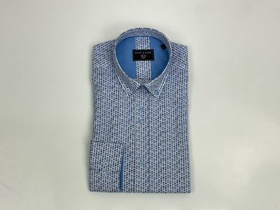 SWLS5383 FRED LS PRINT SHIRT ROYAL/SAGE