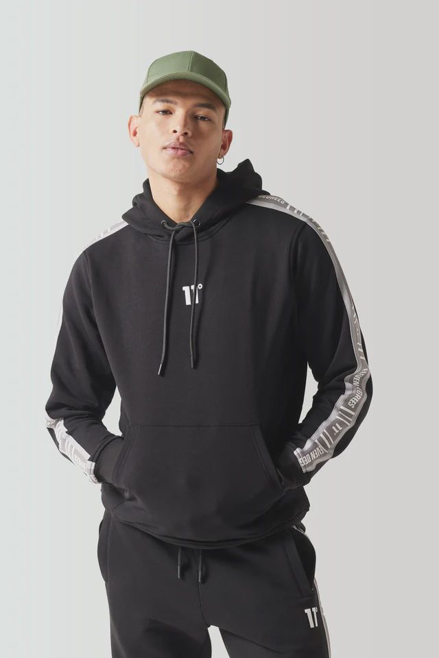 11D3797 001 11 DEGREES RETRO TAPED HOODIE BLACK